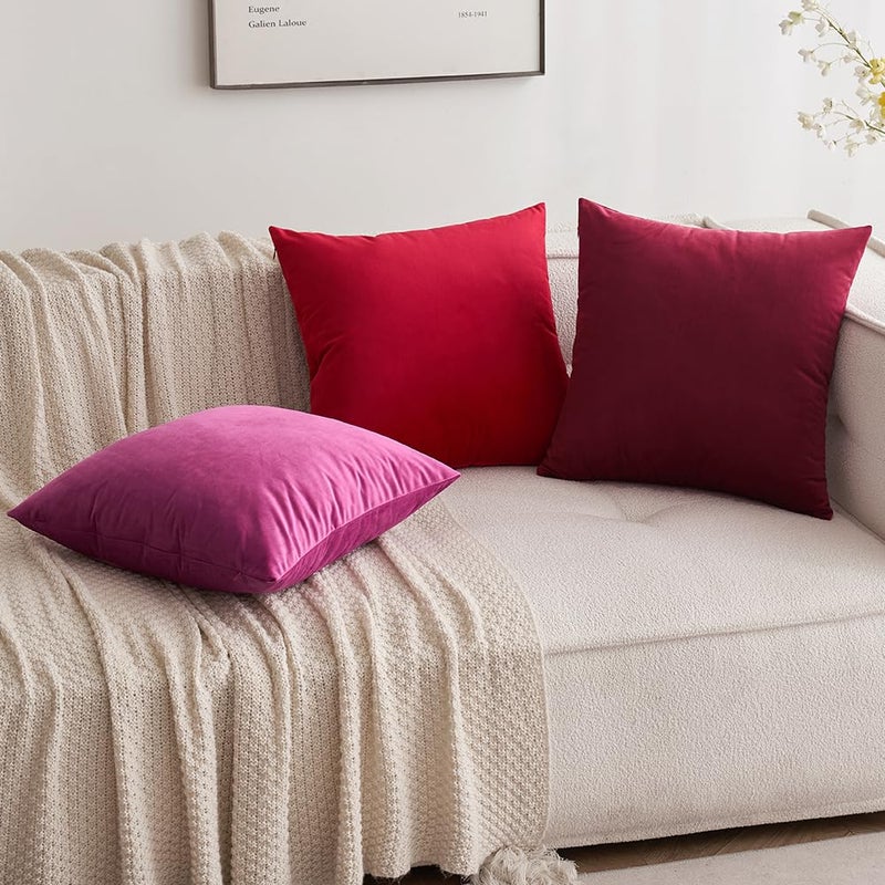 MIULEE Pack of 2 Velvet Pillow Covers Christmas Decorative Square Pillowcase Soft Solid Wine Red Cushion Case Home Decor for Sofa Couch Bedroom Car 22x22 Inch - Image 4